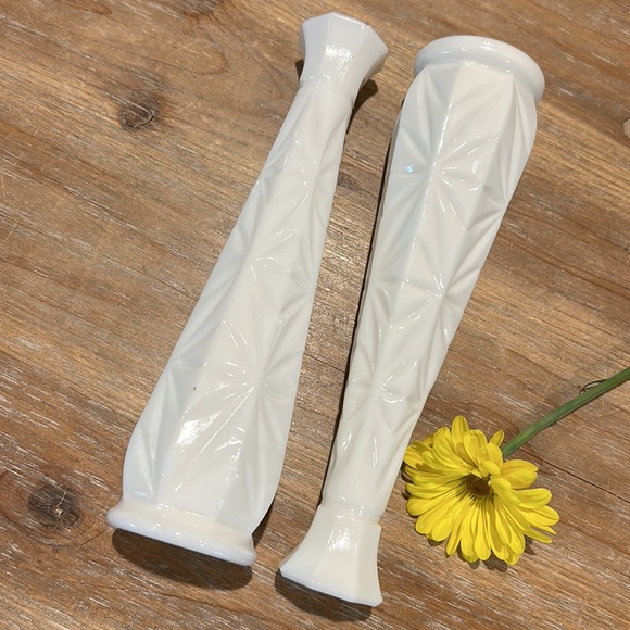 Two Vintage White Milk Glass Bud Vase. 9” - Picture 15 of 16
